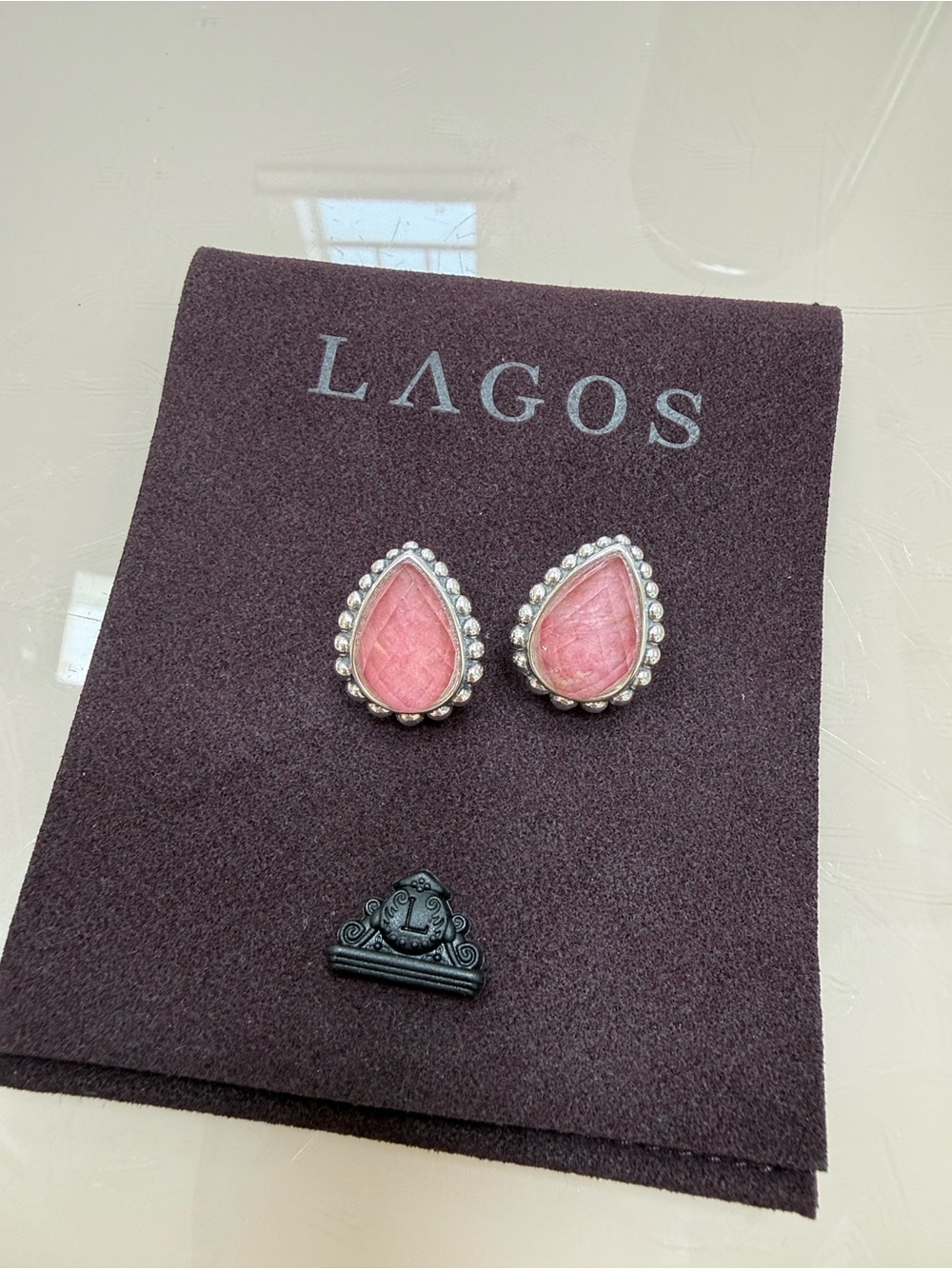 LAGOS Maya Rhodochrosite Teardrop Caviar-Beaded Earrings